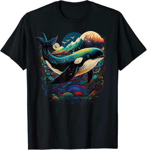 Colourful mystical orca whale watching dolphin pottwhale orca whale T-Shirt