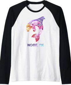 Nome Alaska Native American Orca Killer Whale Raglan Baseball Tee