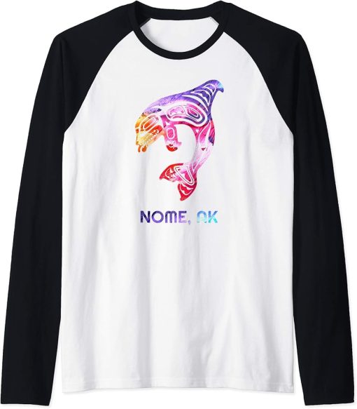 Nome Alaska Native American Orca Killer Whale Raglan Baseball Tee