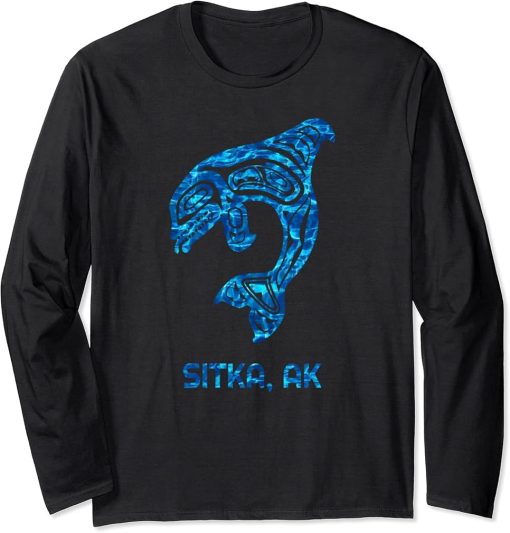 Blue Water Sitka Alaska SE Native American Orca Killer Whale Long Sleeve T-Shirt