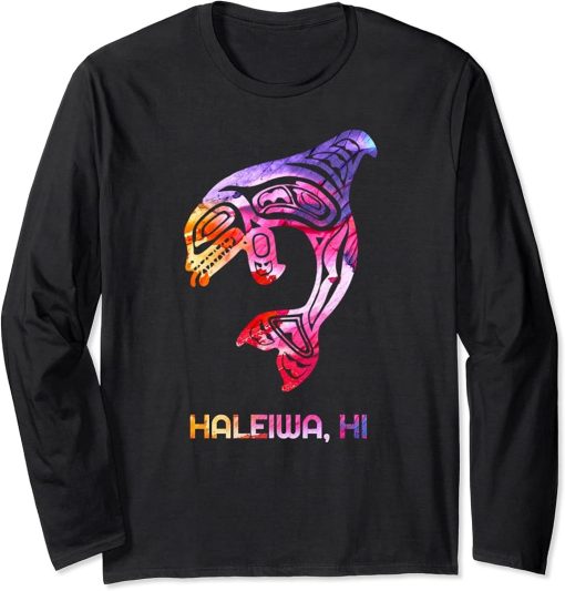 Tribal Haleiwa Orca Killer Whale Indigenous Native Long Sleeve T-Shirt